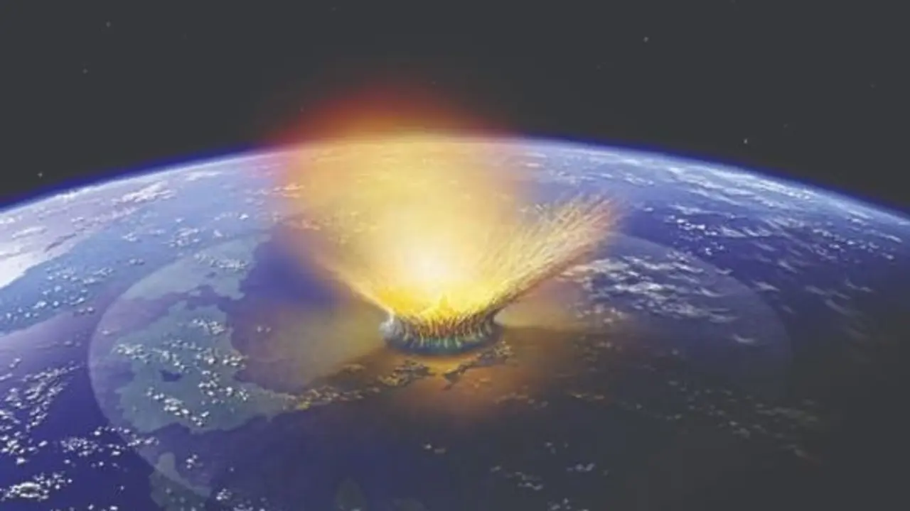 Ilustraci&oacute;n del mpacto de jun gran asteroide contra la Tierra