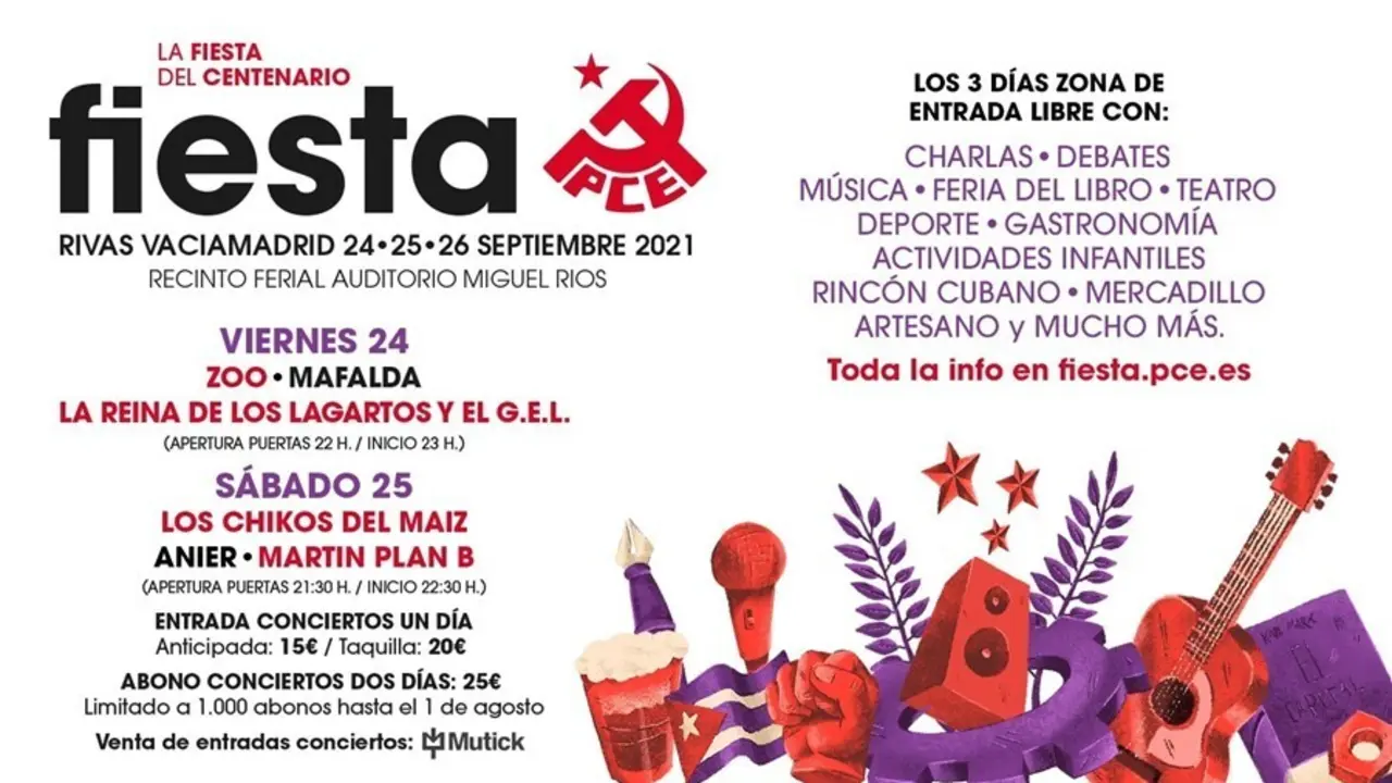 Imagen del cartel de la fiesta del PCE de este a&ntilde;o 2021, que tendr&aacute; lugar en la localidad madrile&ntilde;a de Rivas.