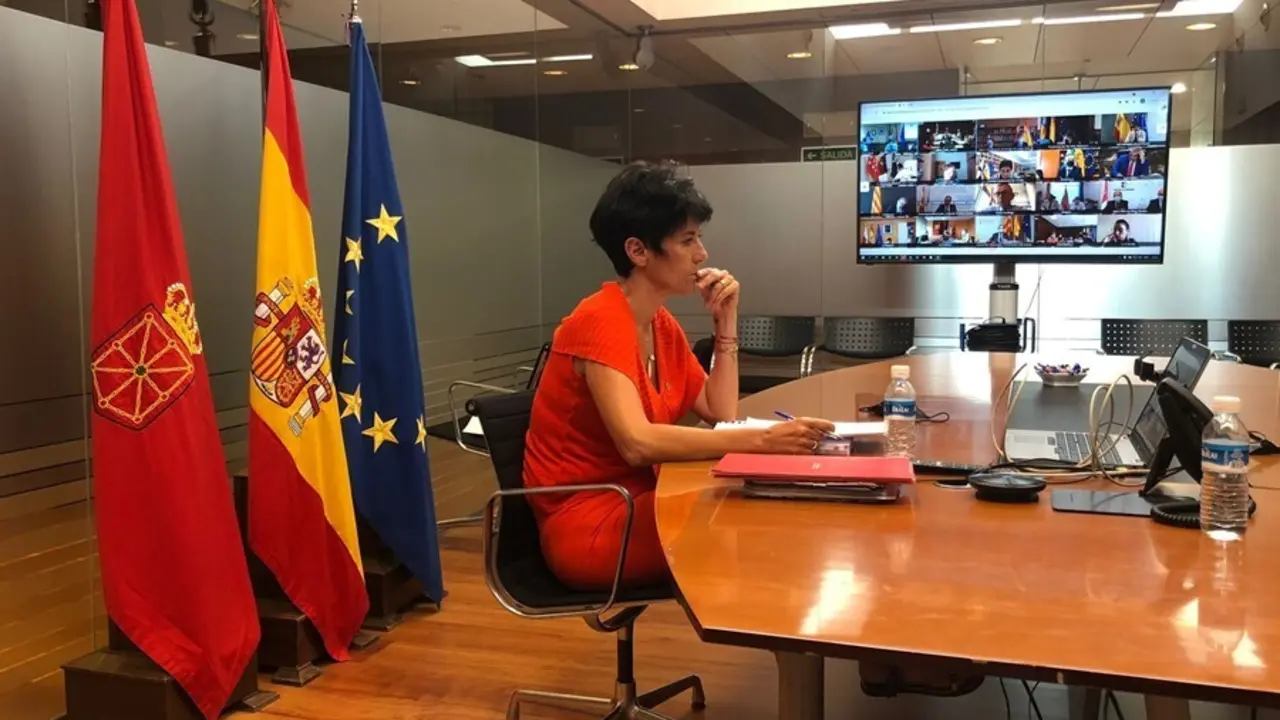 La consejera Elma Saiz durante su participaci&oacute;n telem&aacute;tica en el Consejo de Pol&iacute;tica Fiscal y Financiera