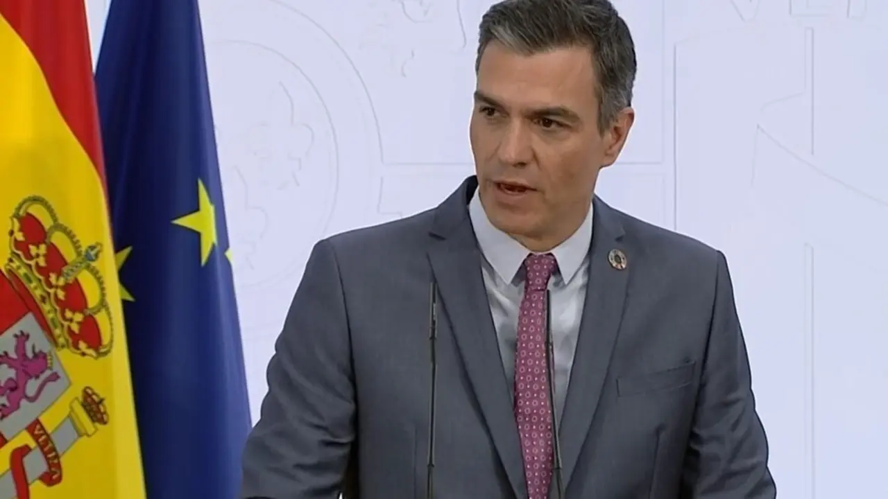 El presidente del Gobierno, Pedro S&aacute;nchez, durante una comparecencia p&uacute;blica en La Moncloa.