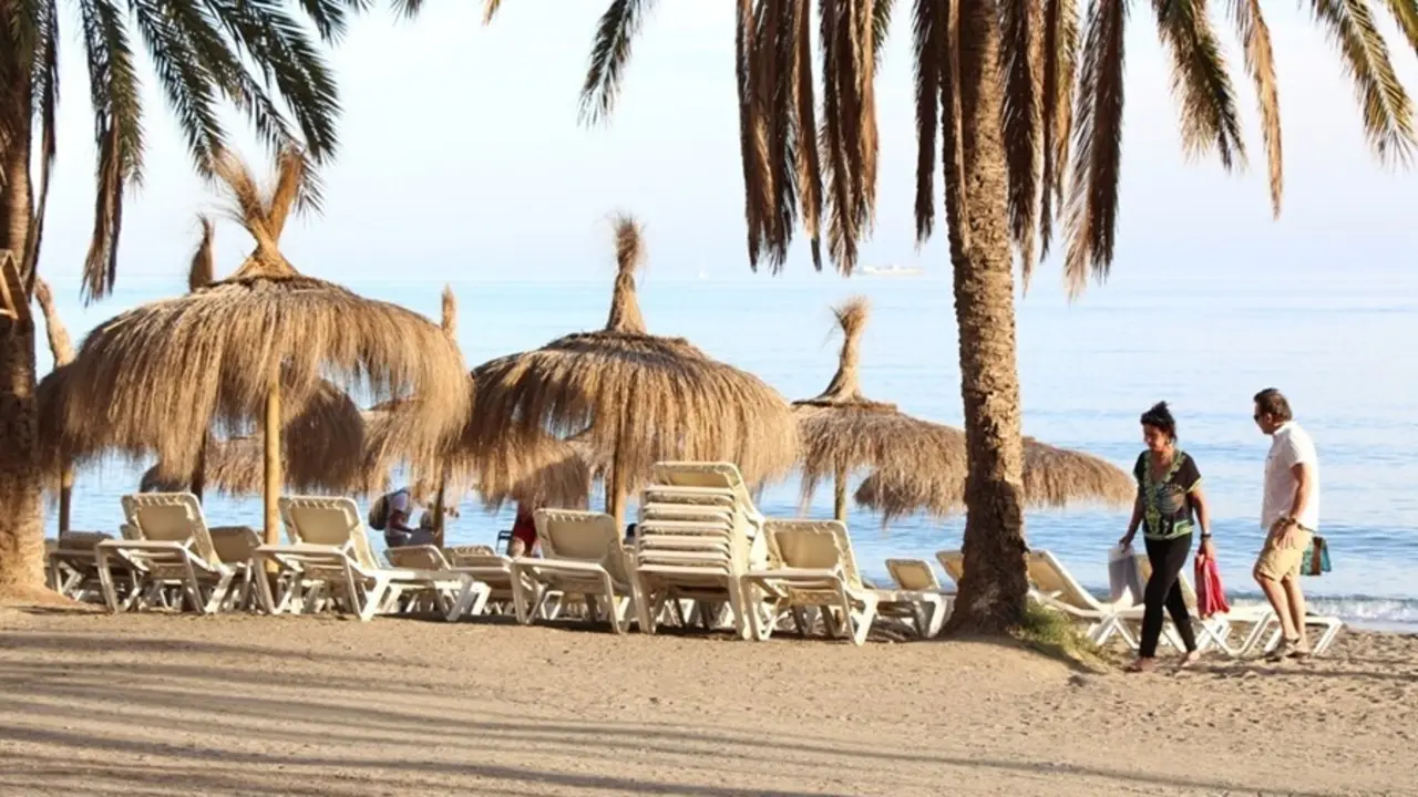 Archivo - Turismo, hamaca, sombrilla, playa, verano, palmera