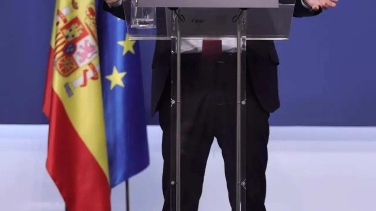 El presidente del PP, Pablo Casado, en una rueda de prensa