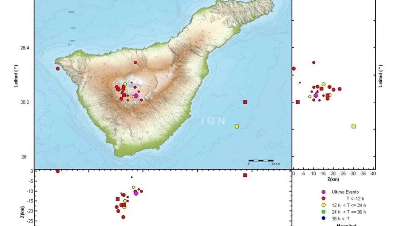 Localizaci&oacute;n de eventos durante los &uacute;ltimos tres d&iacute;as en la isla de Tenerife