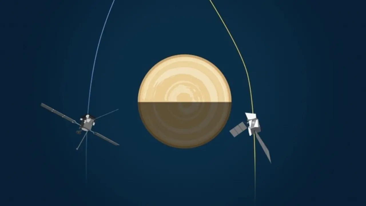 Ilustraci&oacute;n dle sobrevuelo de Venus por Solar Orbiter y BepiColombo