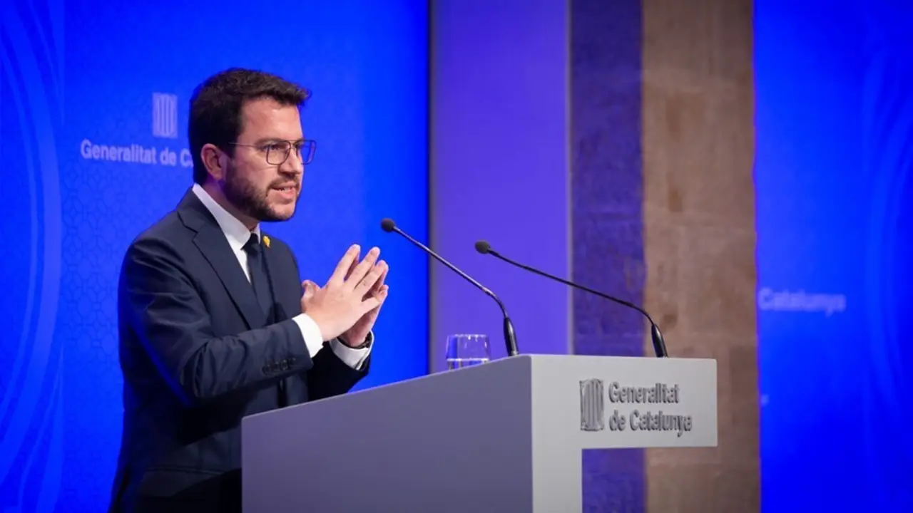 El presidente de la Generalitat, Pere Aragon&egrave;s, ofrece una rueda de prensa tras una reuni&oacute;n del Consejo Ejecutivo de la Generalitat, a 3 de agosto de 2021, en Barcelona, Catalu&ntilde;a, (Espa&ntilde;a). Esta comparecencia se produce un d&iacute;a despu&eacute;s de que el Gobierno d