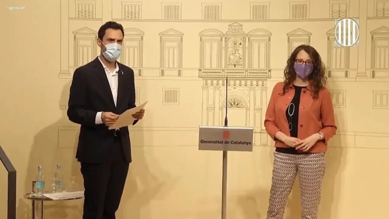 La consellera de Igualdad y Feminismos de la Generalitat, T&agrave;nia Verge, y el Conseller de Empresa y Trabajo, Roger Torrent