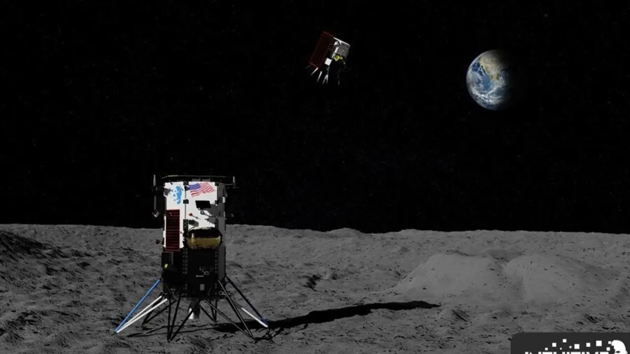 Interpretaci&oacute;n de un artista de Micro-Nova desplegado desde Nova-C para explorar regiones de la luna permanentemente sombreadas.