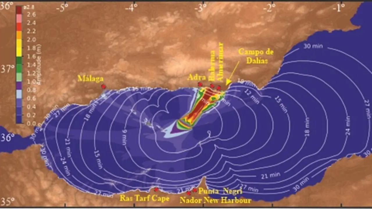Modelo de propagaci&oacute;n del tsunami y &aacute;reas del litoral que se ver&iacute;an afectadas