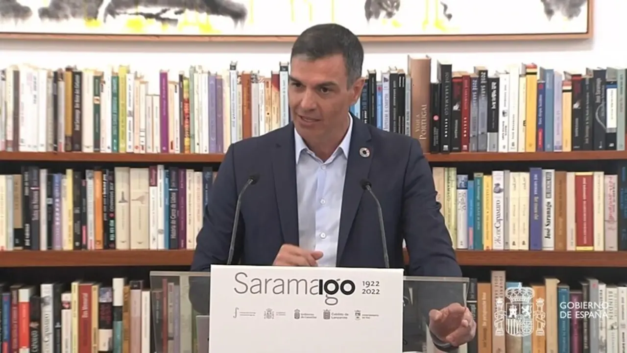 El presidente Pedro S&aacute;nchez, en el acto del centenario de Jos&eacute; de Saramago