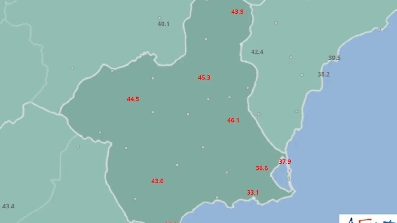 Mapa de temperaturas m&aacute;ximas de este domingo