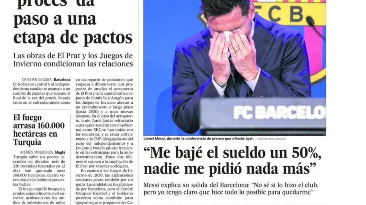 Portada de El Pa&iacute;s del 9 de agosto de 2021