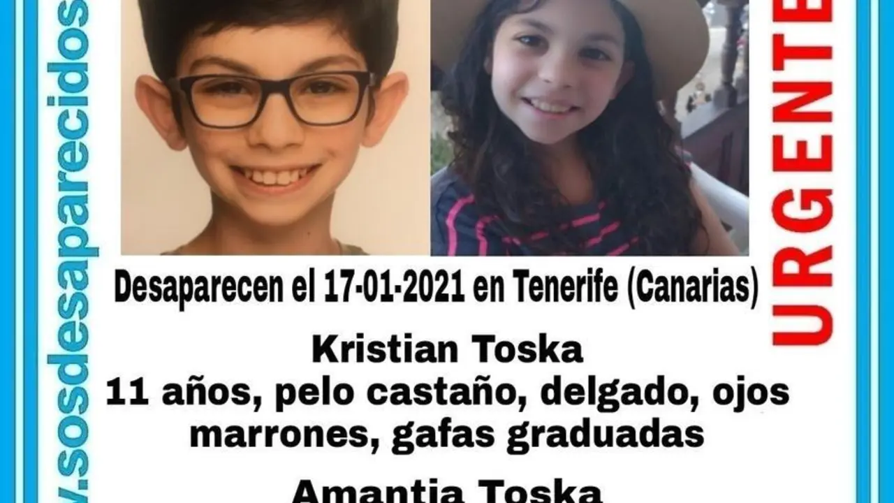 Cartel de b&uacute;squeda de dos ni&ntilde;os alemanes en Tenerife, presuntamente secuestrados por su padre