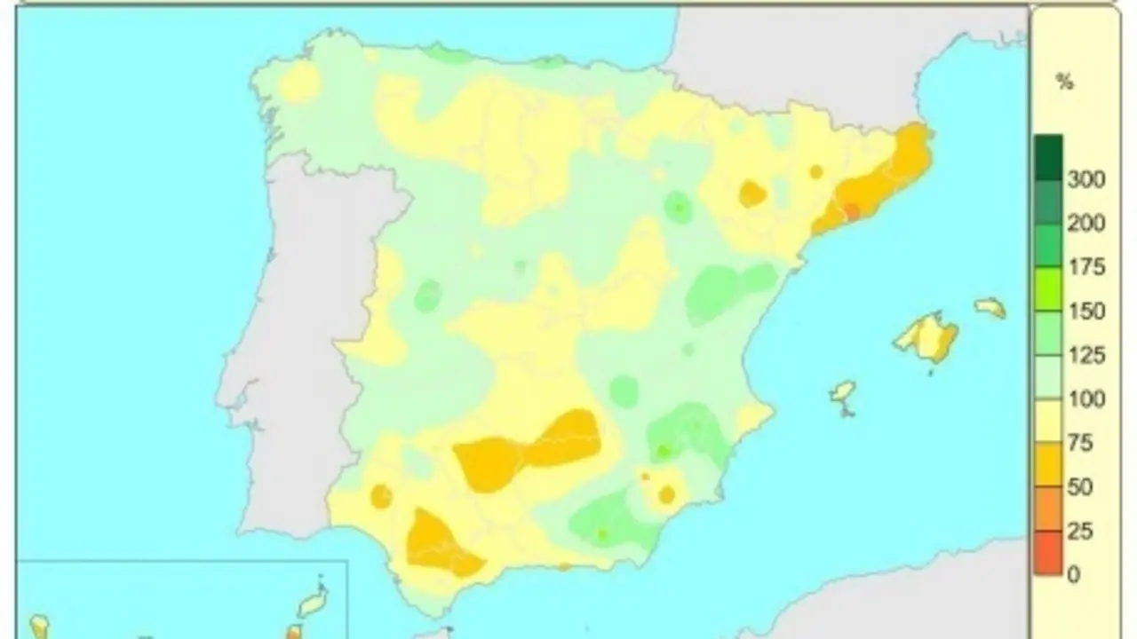 Las lluvia acumuladas en Espa&ntilde;a desde el 1 de octubre de 2020 hasta el 17 de agosto de 2021 est&aacute;n un 8% por debajo del valor normal para el periodo 1981-2010.