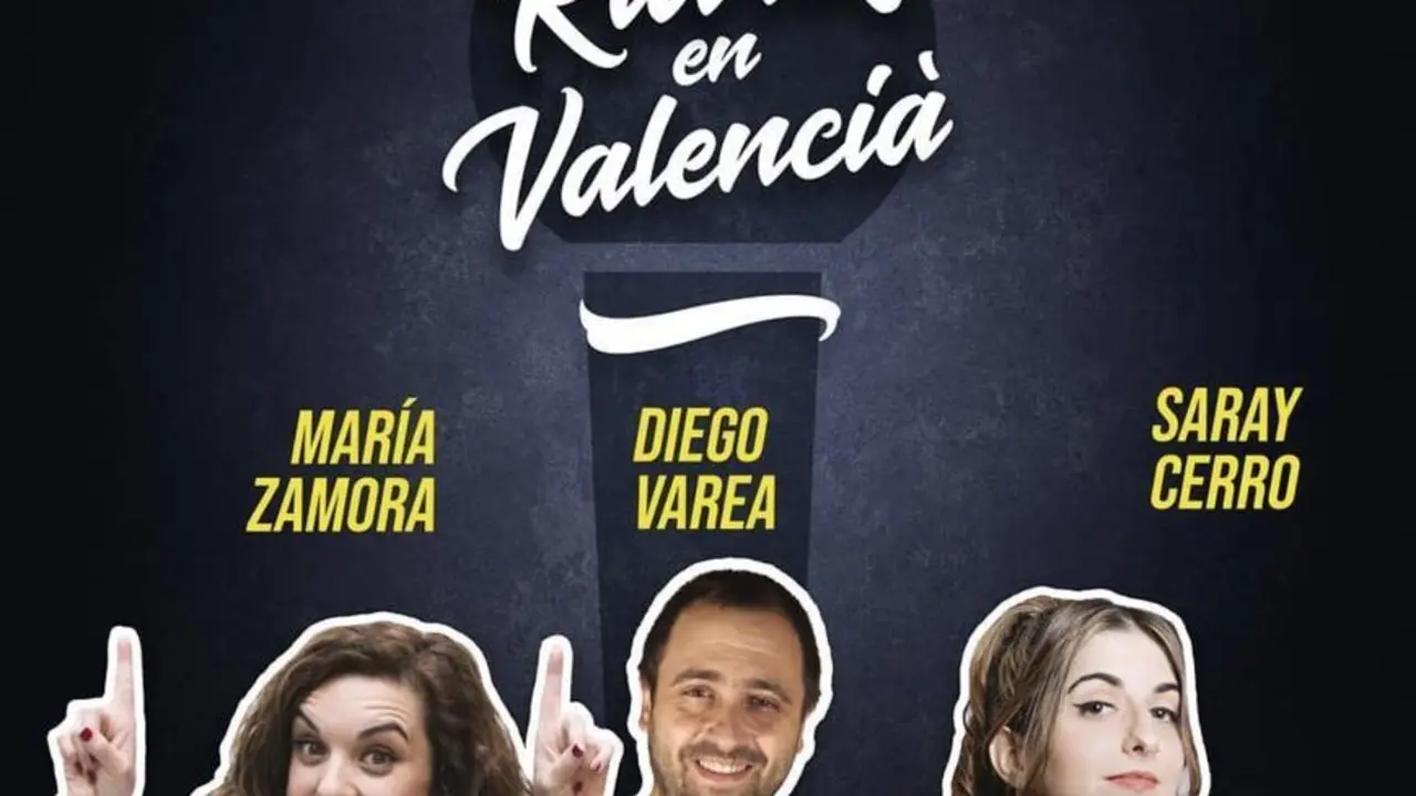 Cartel de la actuaci&oacute;n en Moncofa (Castell&oacute;n) de los humoristas Maria Zamora, Saray Cerro y Diego Varea