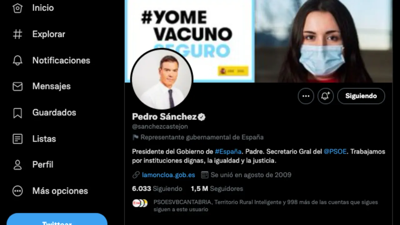 Captura de pantalla de la cuenta del presidente del Gobierno, Pedro S&aacute;nchez.