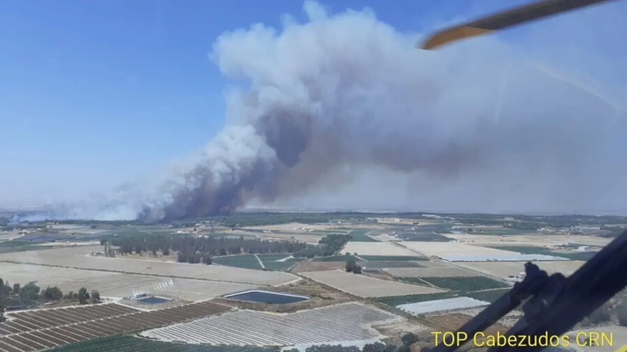 Imagen del incendio forestal declarado en Lucena del Puerto (Huelva).