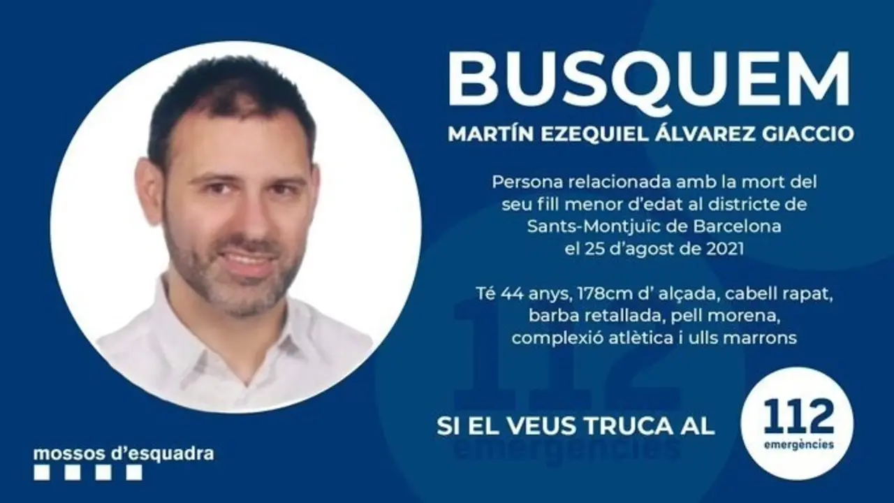 Imagen difundida por los Mossos d'Esquadra para encontrar al presunto asesino del ni&ntilde;o de dos a&ntilde;os hallado muerto este martes en un hotel de Barcelona.