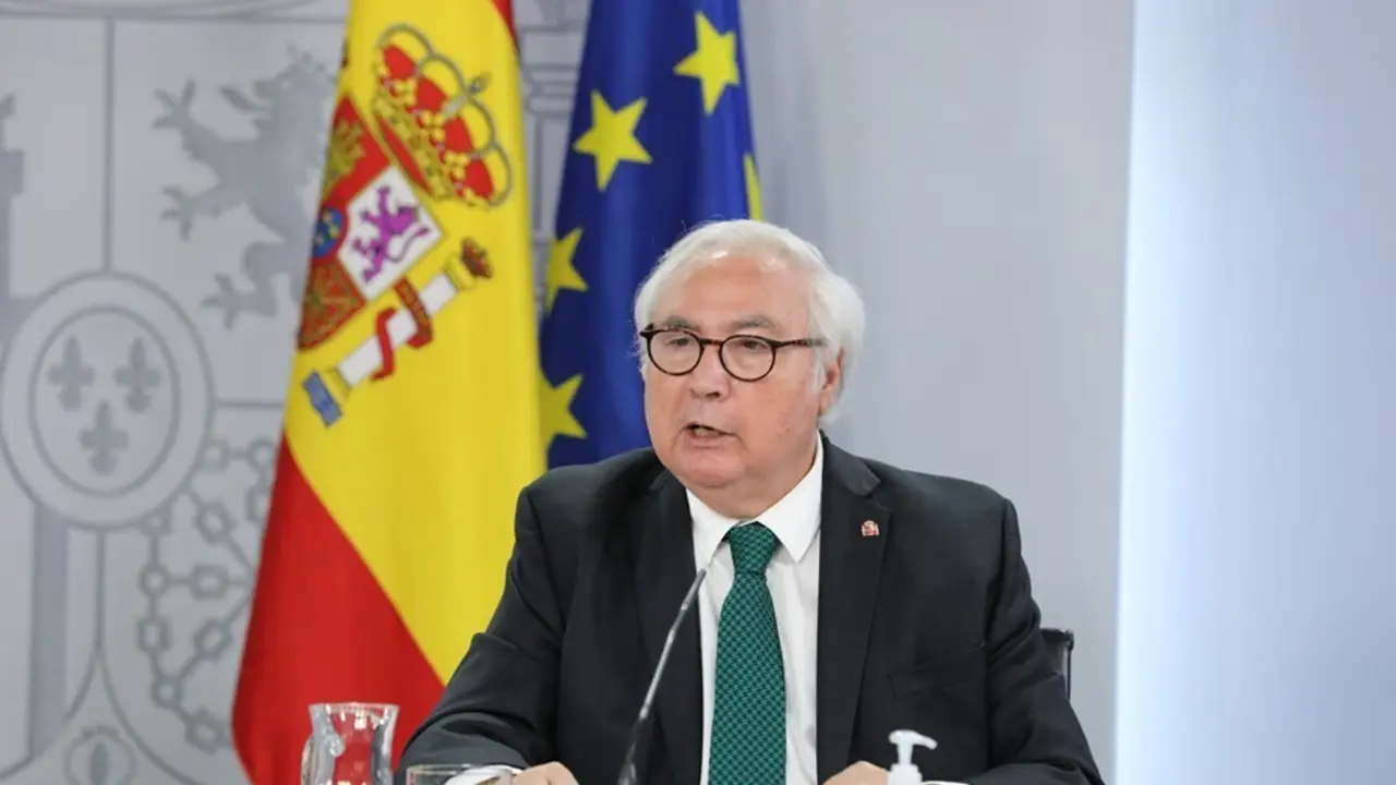 El ministro de Universidades, Manuel Castells, en la rueda de prensa posterior al Consejo de Ministros de este martes 31 de agosto de 2021, en Madrid