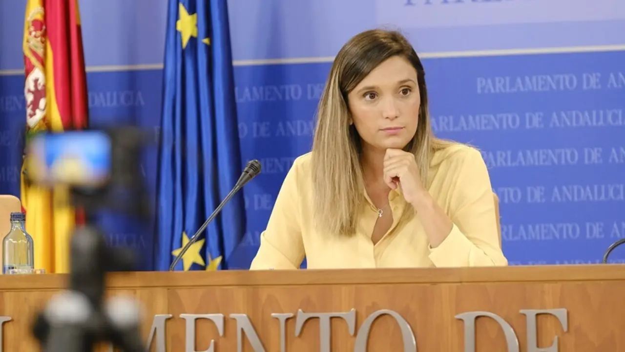 Archivo - La portavoz adjunta del PSOE-A en el Parlamento andaluz, Mar&iacute;a M&aacute;rquez, en rueda de prensa.