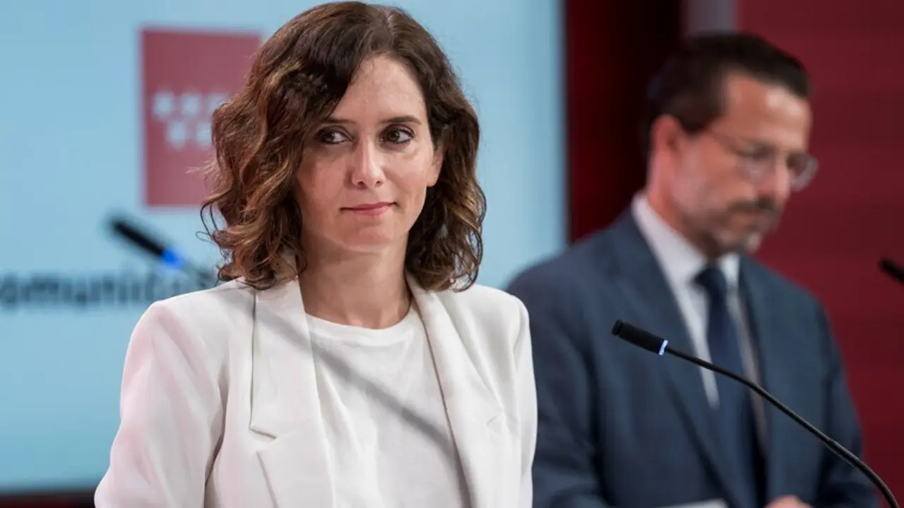 La presidenta de la Comunidad de Madrid, Isabel D&iacute;az Ayuso, durante una rueda de prensa posterior a la reuni&oacute;n del Consejo de Gobierno