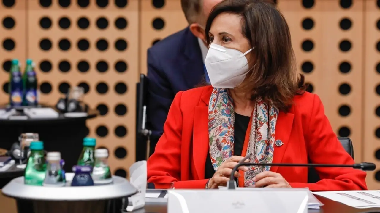 La ministra de Defensa, Margarita Robles, durante su intervenci&oacute;n en la reuni&oacute;n informal de ministros de Defensa de la Uni&oacute;n Europea