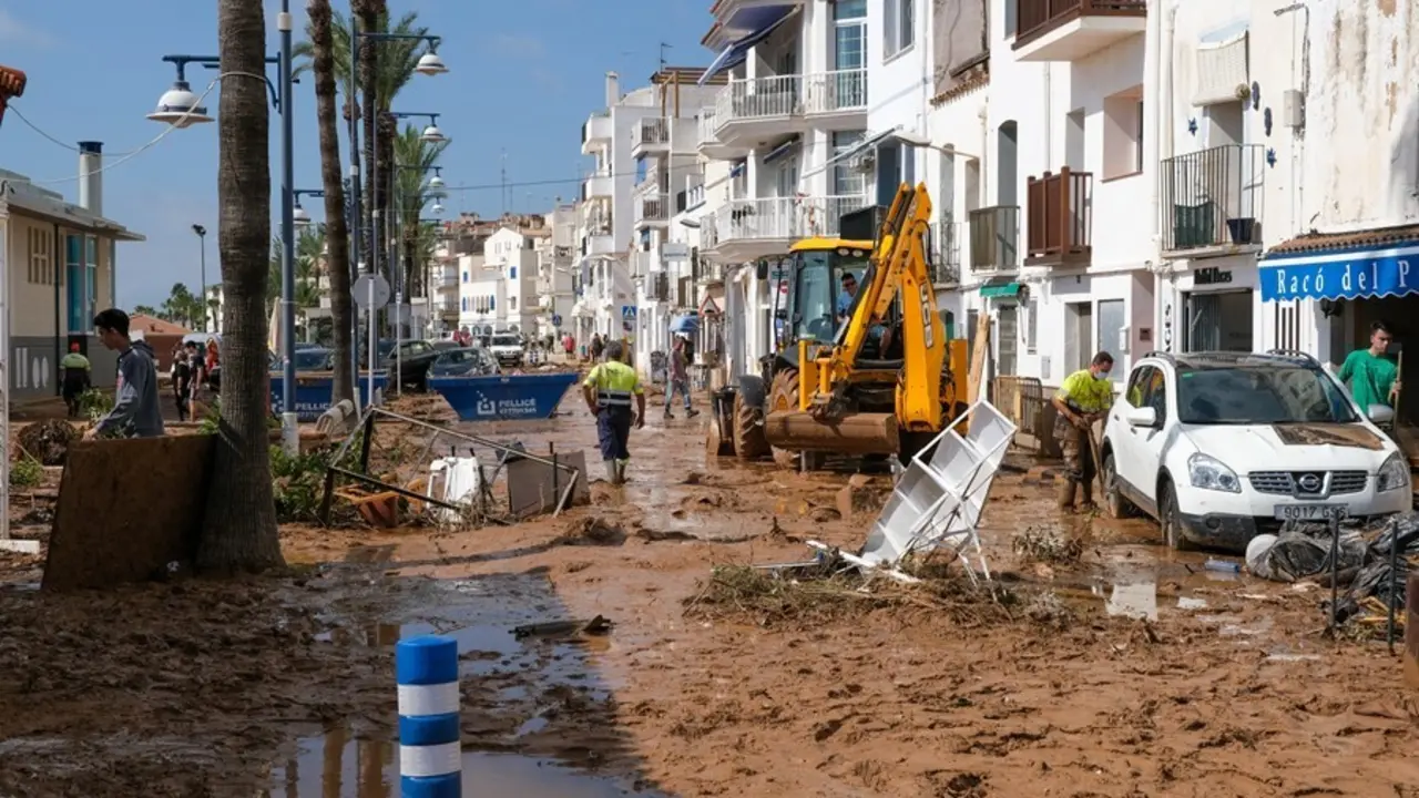 Labores de limpieza tras la tormenta en Alcanar (Tarragona)