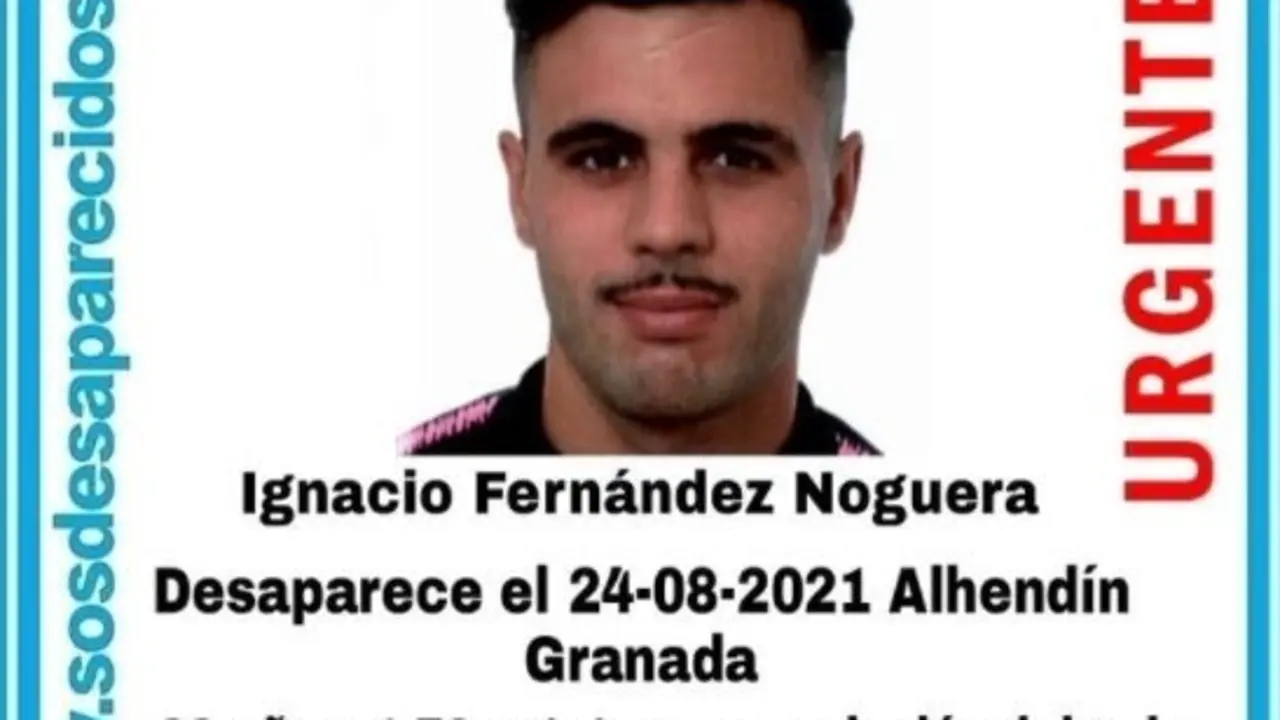 Cartel en el que alertan de la desaparici&oacute;n de un vecino de Alhend&iacute;n
