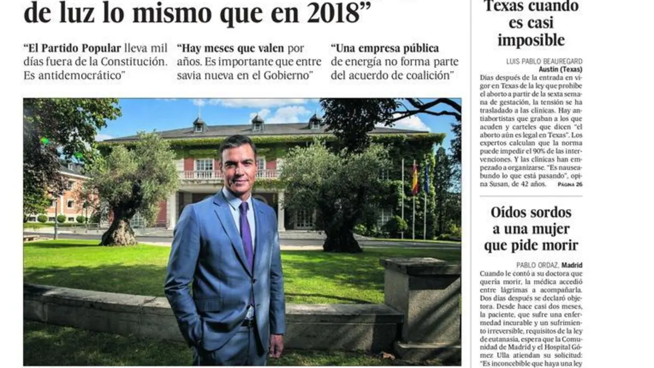 Portada 'El Pa&iacute;s' 5 de septiembre de 2021