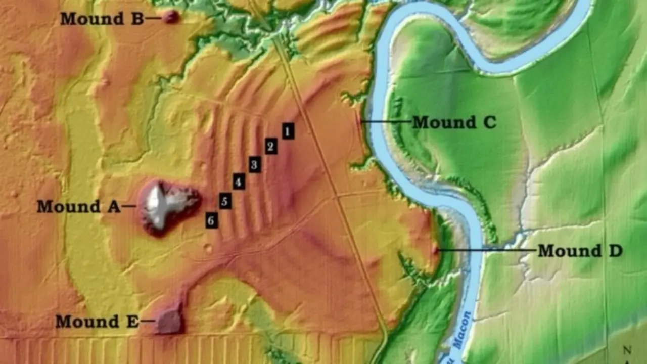 Disposici&oacute;n de las antiguas construcciones conc&eacute;ntricas en Poverty Point