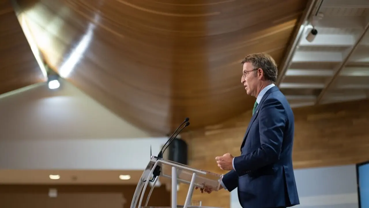 El titular del Gobierno gallego, Alberto N&uacute;&ntilde;ez Feij&oacute;o, en la rueda de prensa posterior al Consello de la Xunta del 9 de septiembre de 2021