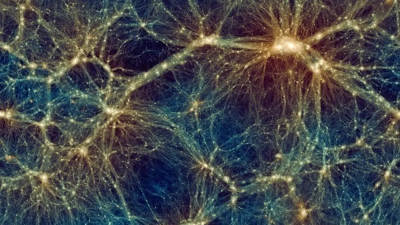 Instant&aacute;nea de Uchuu que muestra la distribuci&oacute;n a gran escala de la materia del universo