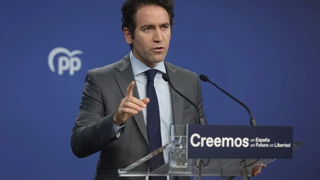 El secretario general del PP, Teodoro Garc&iacute;a Egea, comparece en una rueda de prensa tras una reuni&oacute;n del Comit&eacute; de Direcci&oacute;n del PP, a 13 de septiembre de 2021, en Madrid, (Espa&ntilde;a).