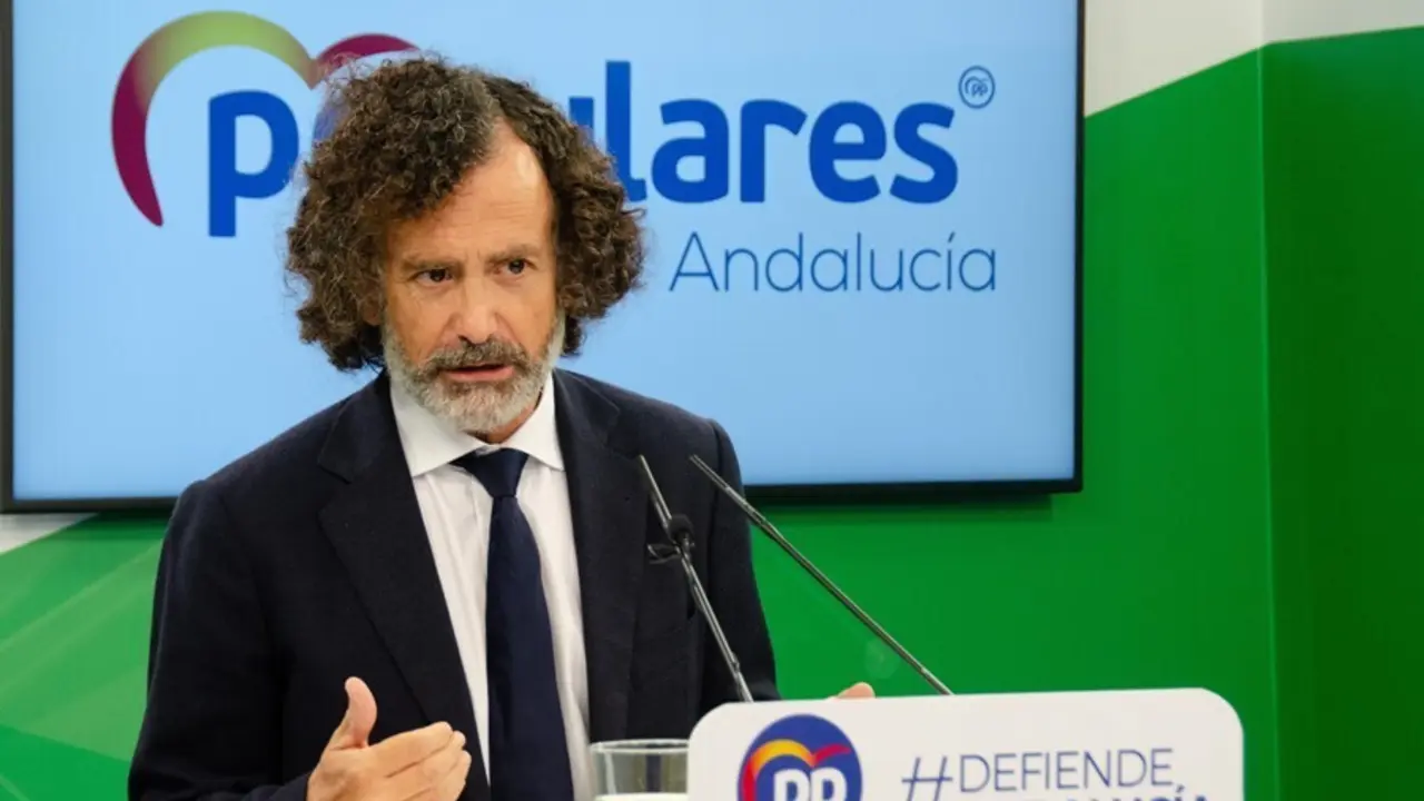 El portavoz adjunto del PP en el Parlamento de Andaluc&iacute;a, Pablo Venzal, este martes en rueda de prensa.