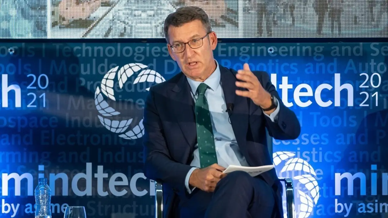 El presidente de la Xunta, Alberto N&uacute;&ntilde;ez Feij&oacute;o, durante el acto de inauguracion de la feria Mindtech 2021 en Vigo.
