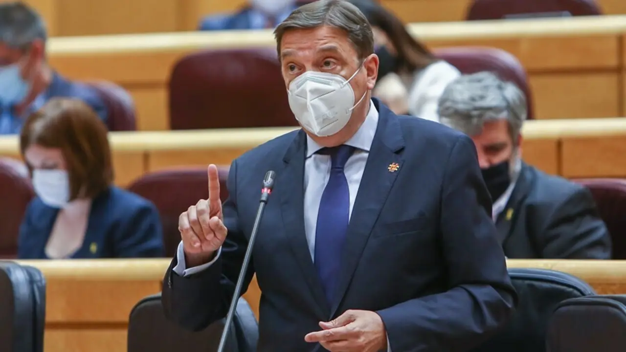 Archivo - El ministro de Agricultura, Pesca y Alimentaci&oacute;n, Luis Planas, interviene en una sesi&oacute;n de control al Gobierno en el Senado 