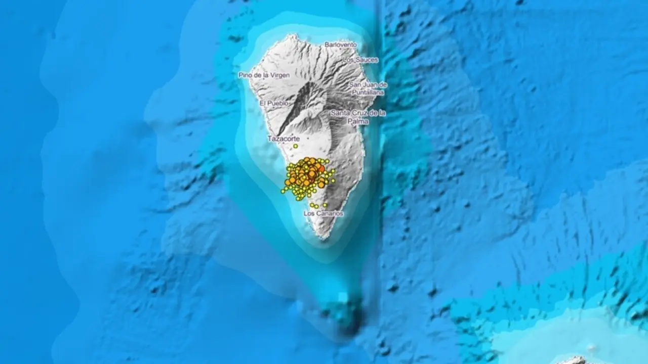 Localizaci&oacute;n de los sismos en la isla de La Palma durante los &uacute;ltimos tres d&iacute;as