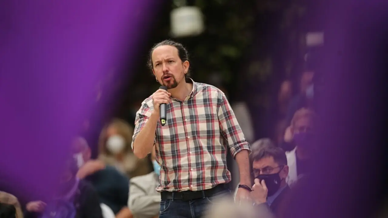 Archivo - Imagen de recurso del exsecretario general de Podemos, Pablo Iglesias, durante un acto del partido a 30 de abril de 2021.