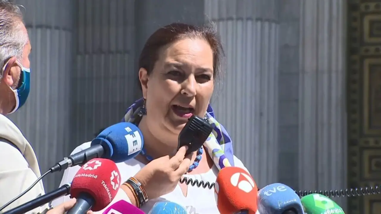 Archivo - La presidenta de la Asociaci&oacute;n de V&iacute;ctimas del Terrorismo (AVT), Maite Araluce, lee un manifiesto frente al Congreso