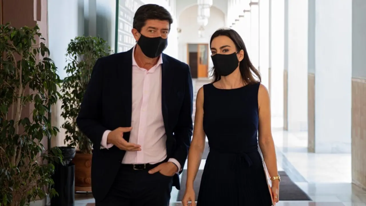 El vicepresidente de la Junta, Juan Mar&iacute;n (i), junto a la portavoz del grupo parlamentario Ciudadanos, Teresa Pardo (d), en una foto de archivo en el Parlamento andaluz.
