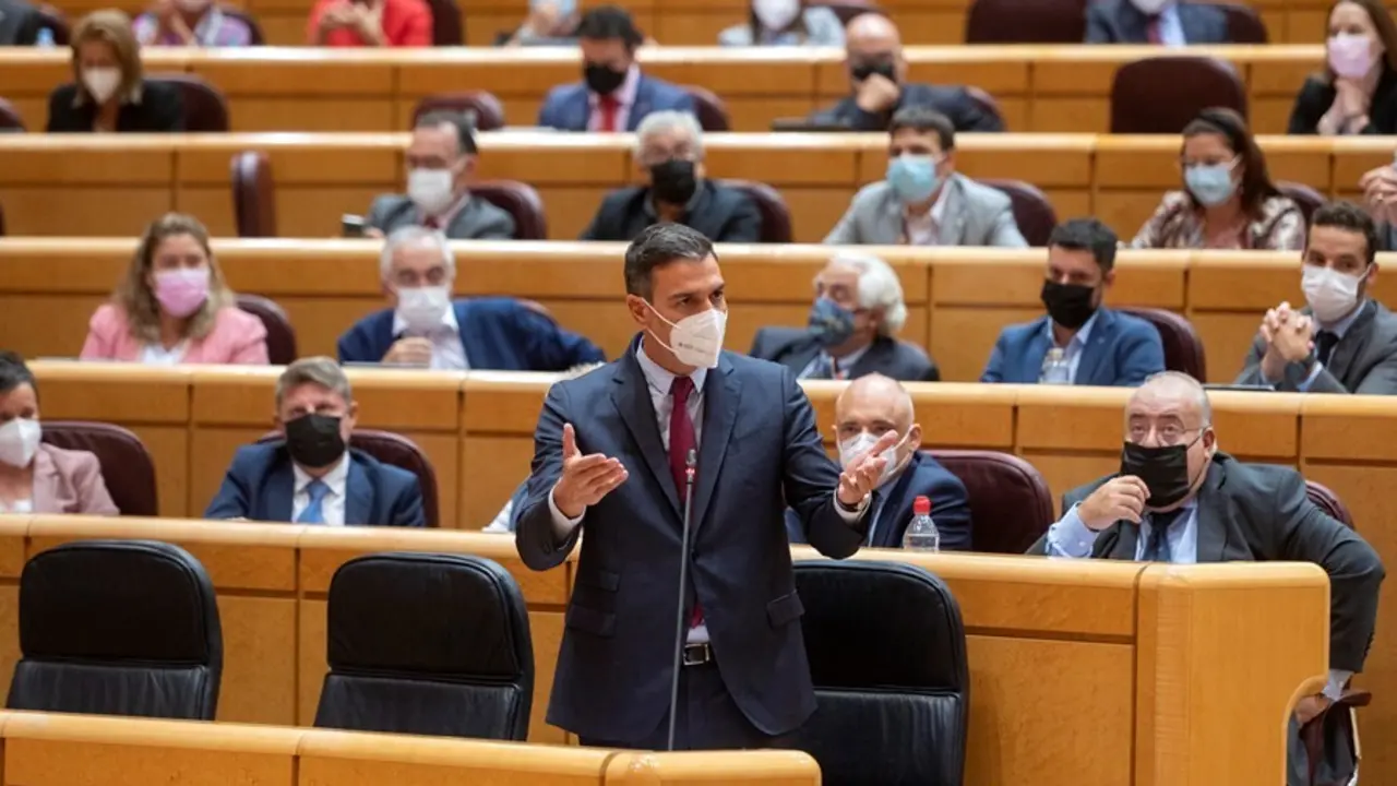 El presidente del Gobierno, Pedro S&aacute;nchez, interviene durante el primer pleno y primera sesi&oacute;n de control al Gobierno en el Senado