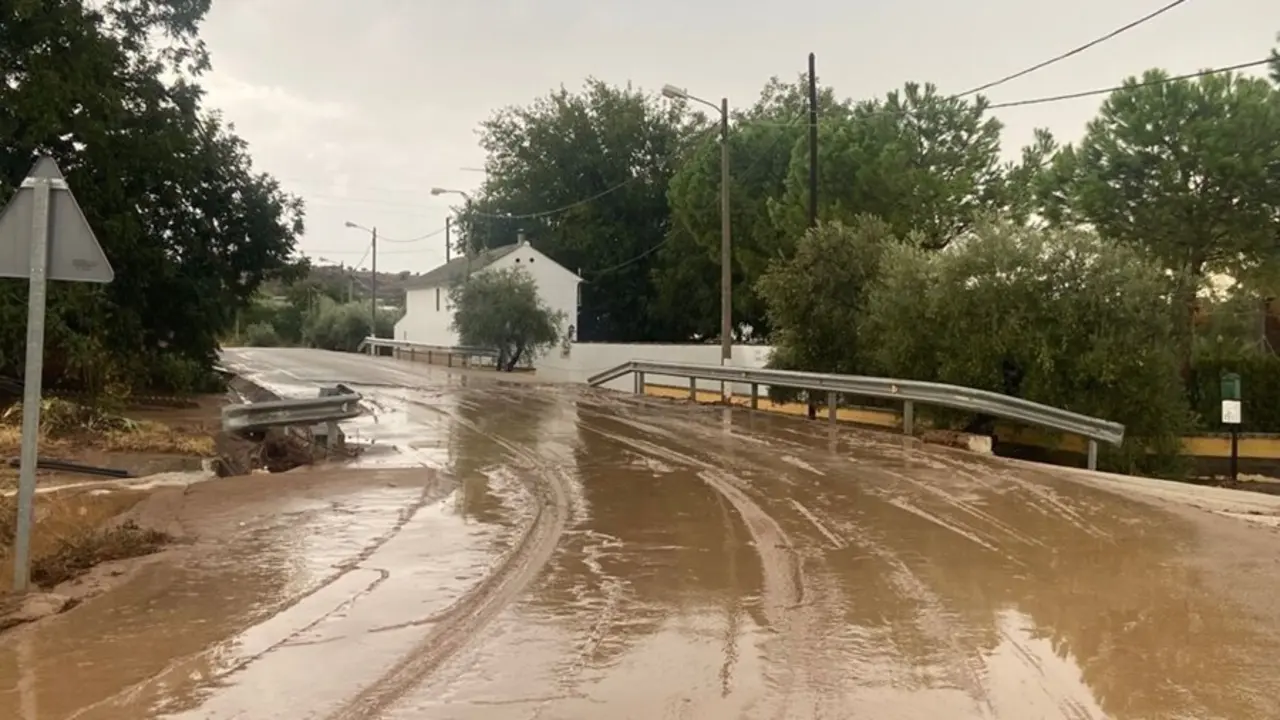 Estado que presentaba la CO-6300 'De A-318 a la Ribera Baja', en Puente Genil, antes de ser despejada y reabierta al tr&aacute;fico.