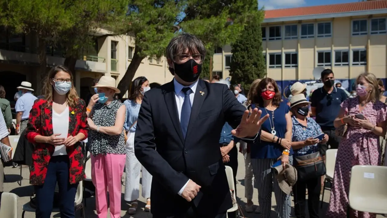 Archivo - El expresident Carles Puigdemont; asiste al acto de celebraci&oacute;n de los 60 a&ntilde;os de &Ograve;mnium Cultural, a 16 de julio de 2021, en Elna, (Francia). 