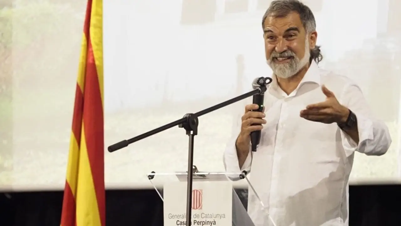 El presidente de &Ograve;mnium, Jordi Cuixart, en un acto con motivo de la Diada en Prats de Moll&oacute; (Francia).