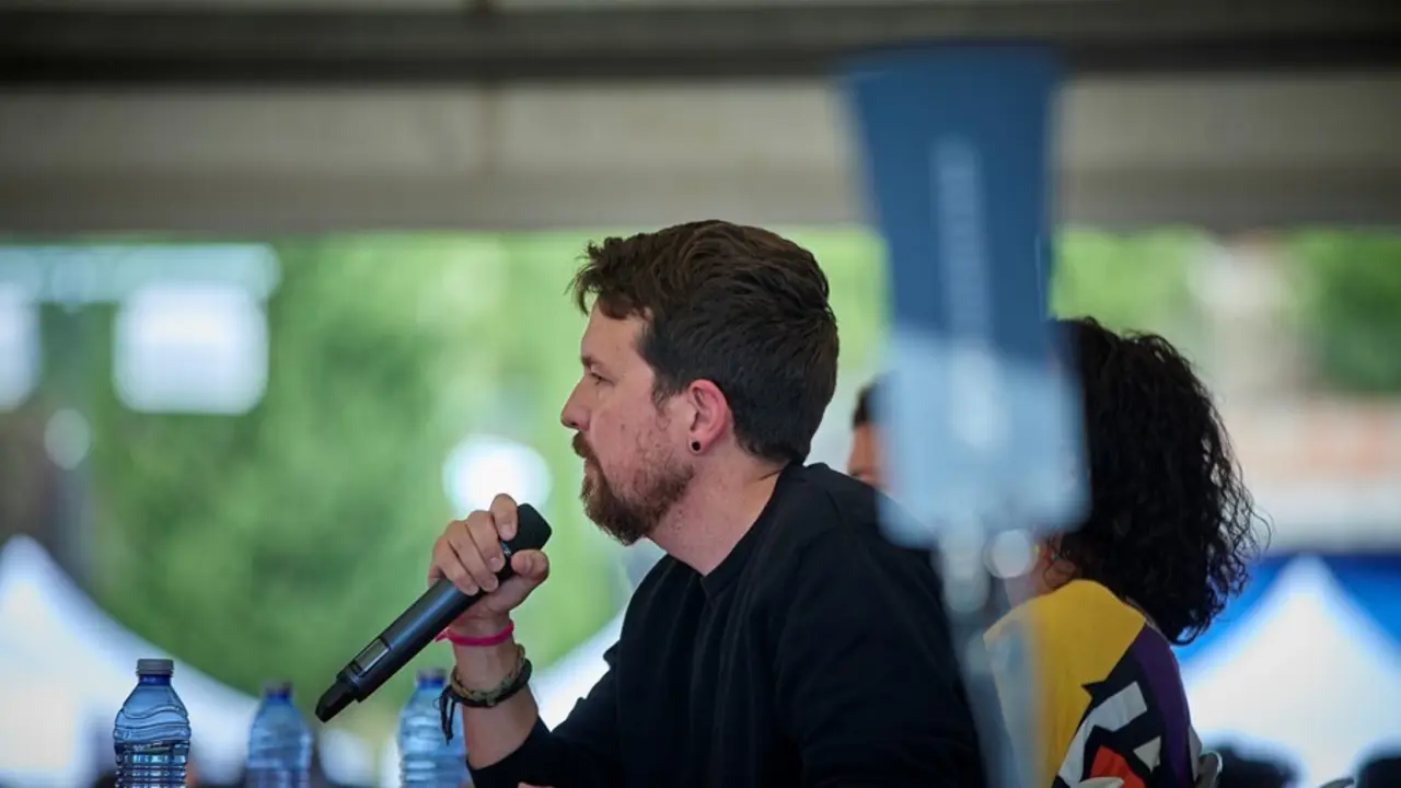 El exvicepresidente segundo del Gobierno Pablo Iglesias, en el evento &lsquo;Gobernar o tener el poder&rsquo;, durante las fiesta del centenario del PCE, en el Auditorio Miguel R&iacute;os de Rivas-Vaciamadrid, a 25 de septiembre de 2021, en Rivas-Vaciamadrid, Madrid (Espa&ntilde;