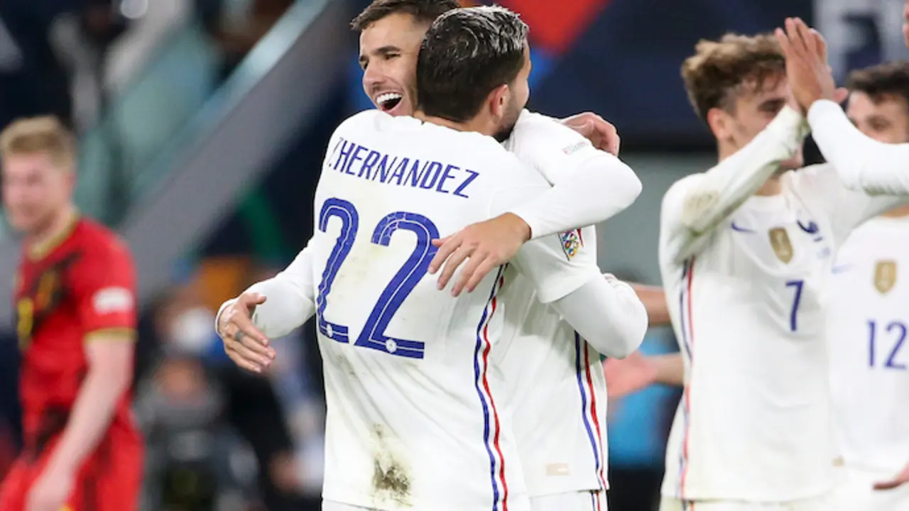 Lucas Hernandez and his brother Theo Hernandez (left) of France celebrate the victory following the UEFA Nations League, Semi-final football match between Belgium and France on October 7, 2021 at Allianz Stadium in Turin, Italy - Photo Jean Catuffe / DPPI
AFP7 /  Europa Press
7/10/2021 ONLY FOR USE IN SPAIN