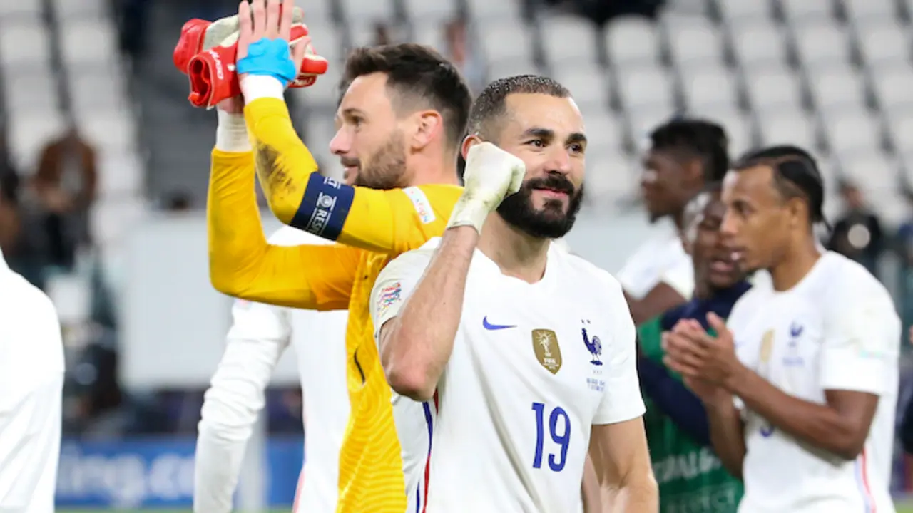 Karim Benzema, goalkeeper of France Hugo Lloris (left) celebrate the victory following the UEFA Nations League, Semi-final football match between Belgium and France on October 7, 2021 at Allianz Stadium in Turin, Italy - Photo Jean Catuffe / DPPI
AFP7 /  Europa Press
7/10/2021 ONLY FOR USE IN SPAIN