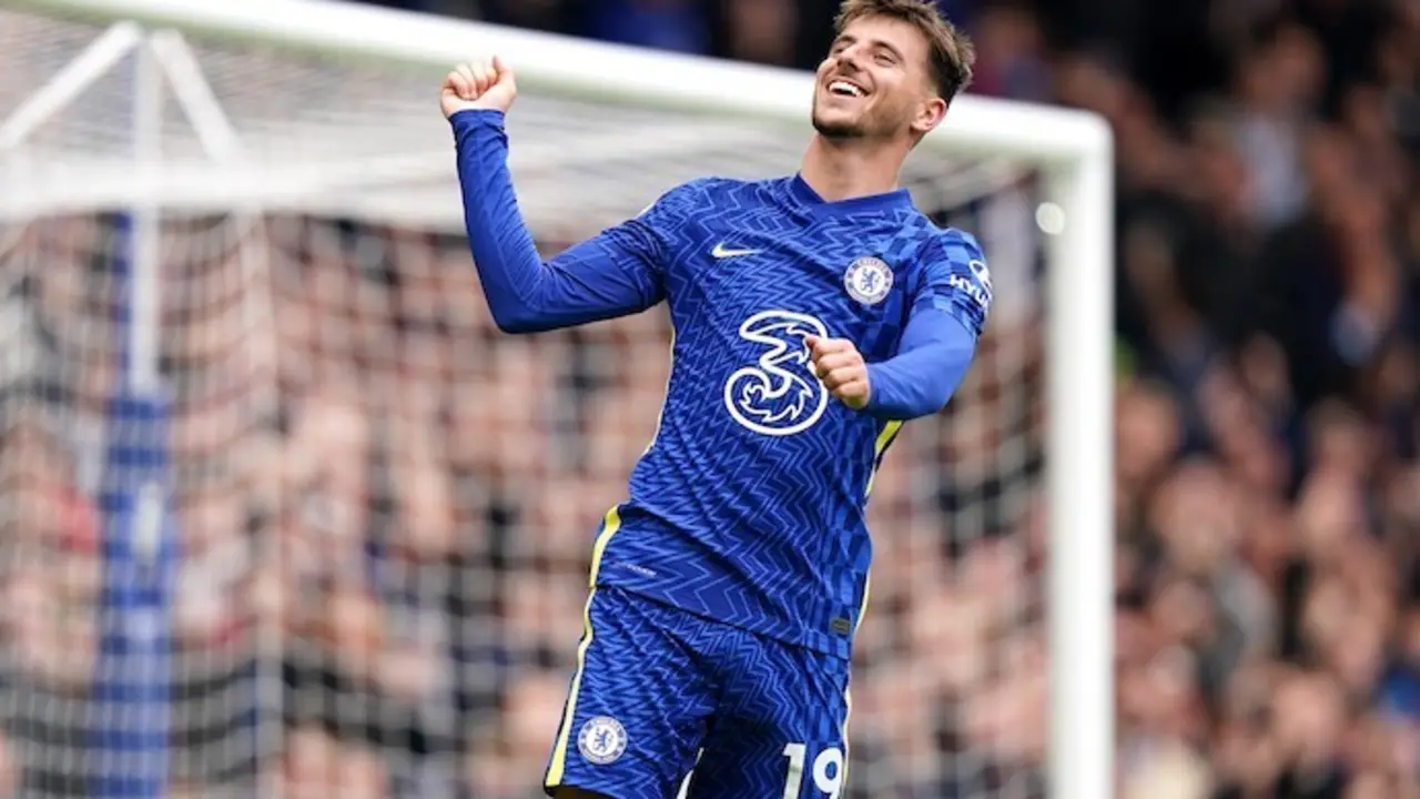 23 October 2021, United Kingdom, London: Chelsea's Mason Mount celebrates scoring his side's seventh goal during the English Premier League soccer match between Chelsea and Norwich City at Stamford Bridge. Photo: Tess Derry/PA Wire/dpa
23/10/2021 ONLY FOR USE IN SPAIN