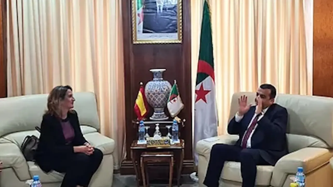 La vicepresidenta tercera, Teresa Ribera, y el ministro argelino de Energ&iacute;a, Mohamed Arkab