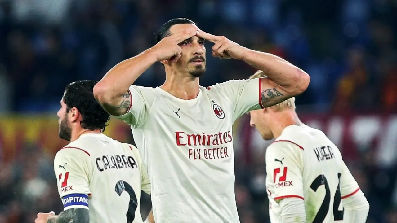 Zlatan Ibrahimovic, del Milan, celebra despu&eacute;s de marcar el gol del 0-1 durante el partido de f&uacute;tbol de la Serie A del campeonato italiano entre el AS Roma y el AC Milan el 31 de octubre de 2021 en el Stadio Olimpico de Roma, Italia - Foto Federico Proietti / DPPI
Fecha: 31/10/2021.
Firma
AFP7 / Europa Press