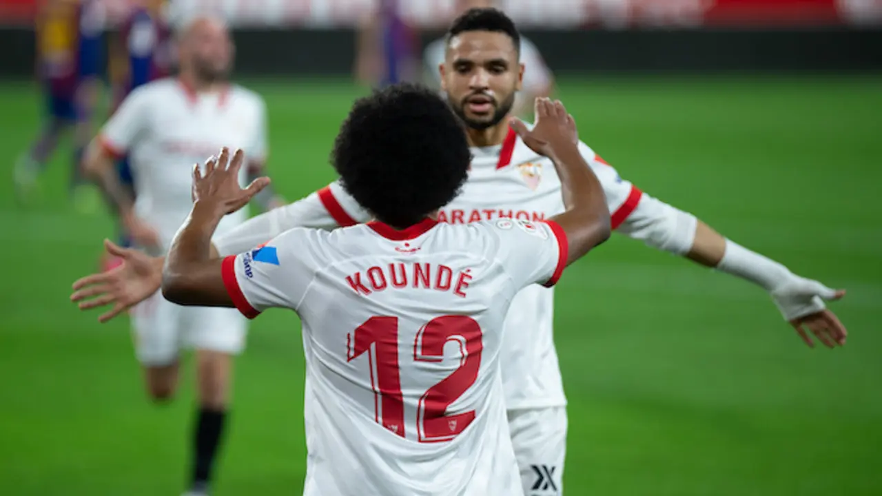 Celebraci&oacute;n del gol de Jules Kounde del Sevilla durante la ronda de semifinales de la Copa del Rey, partido de f&uacute;tbol jugado entre el Sevilla F&uacute;tbol Club y el F&uacute;tbol Club Barcelona en el Estadio Ram&oacute;n S&aacute;nchez Pizju&aacute;n el 10 de febrero de 2021 en Sevilla, Espa&ntilde;a. (Foto de ARCHIVO)
Firma
AFP7 / Europa Press